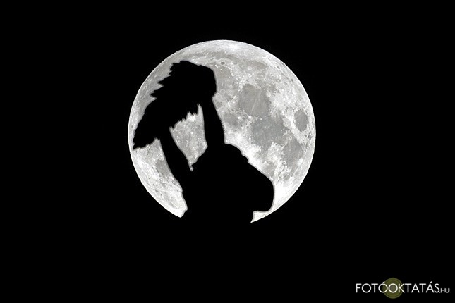 A Hold korongja a Gellrt-hegyi Szabafsg-szobor sziluettjvel